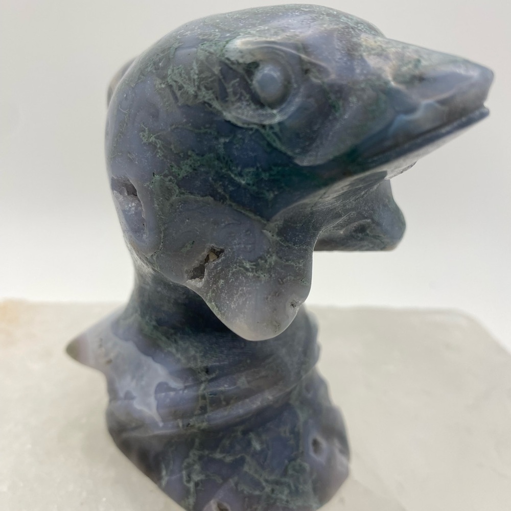 Blue Moss Agate Dolphin Sculpture